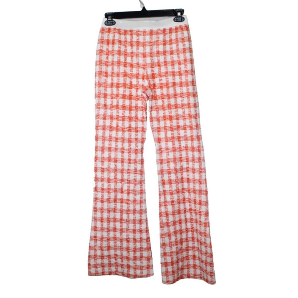 Vintage 70s Courreges Hyperbole womens pants size 0 orange gingham flare mod